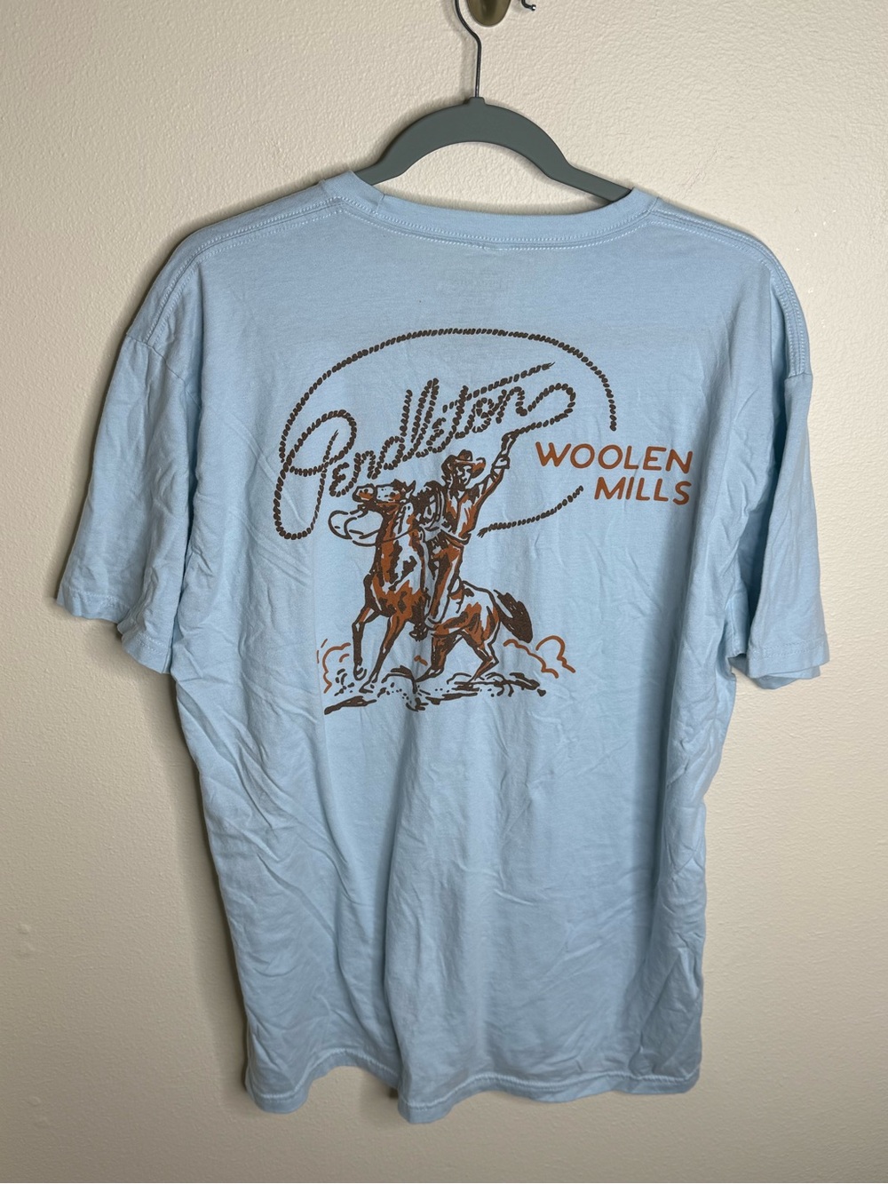 Pendleton Woolen Mills Men’s XL T-Shirt Blue Cowboy Western Horse Graphic Tee